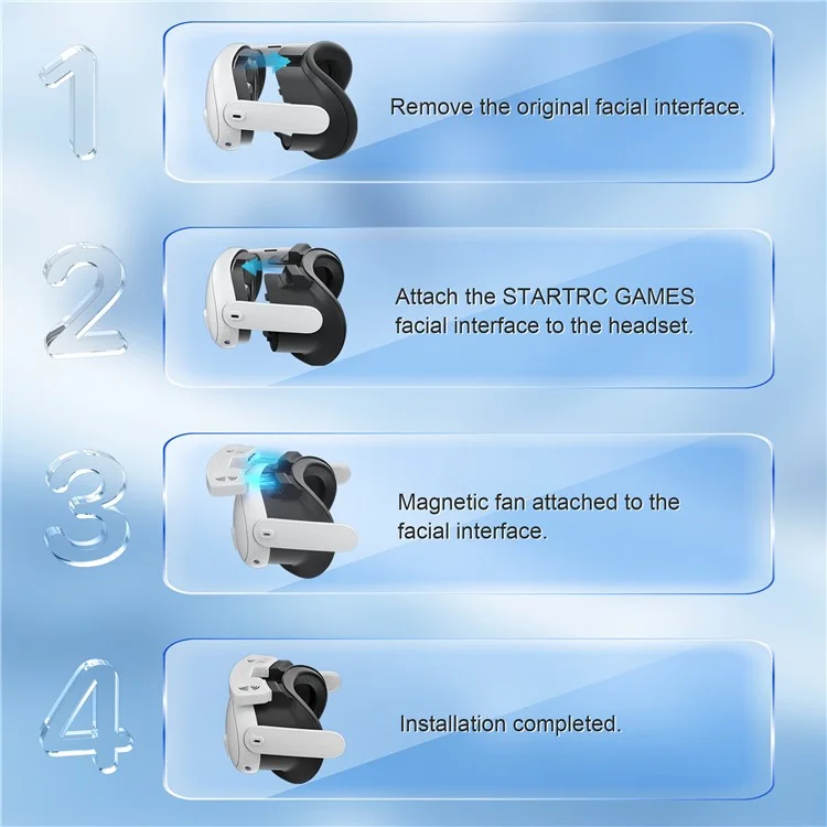 STARTRC GAMES Maske für Meta Quest 3S VR mit magnetischem Kühlventilator, Leder-/Lycraschaumpolster, atmungsaktiver Gesichtsabdeckung