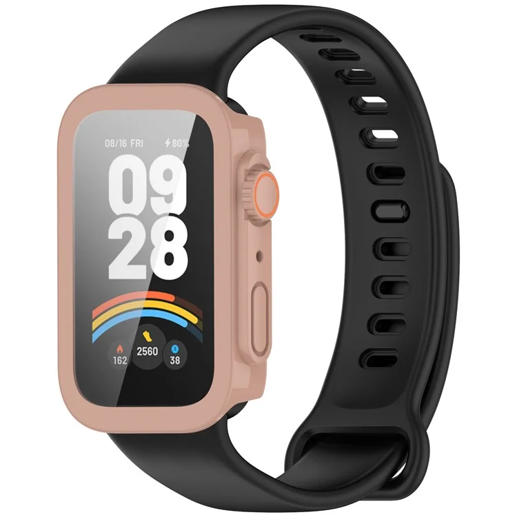 Custodia per Xiaomi Smart Band 9 Active / Redmi Band 3 con cornice in PC e pellicola protettiva in vetro temperato - Rosa