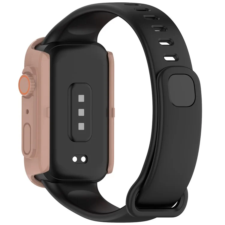 Custodia per Xiaomi Smart Band 9 Active / Redmi Band 3 con cornice in PC e pellicola protettiva in vetro temperato - Rosa