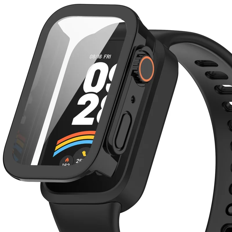 For Xiaomi Smart Band 9 Active / Redmi Band 3 Watch Case PC Frame Cover with Tempered Glass Screen Film - Black