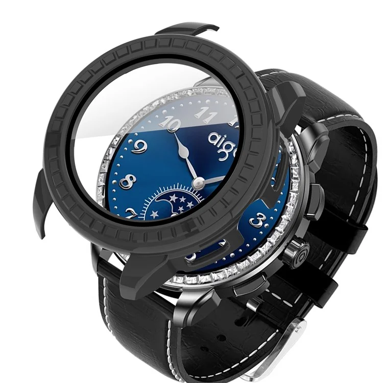 Per Aigo M8 Watch Case PC Frame Cover con pellicola protettiva in vetro temperato - Nero
