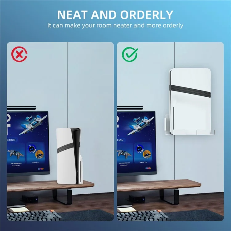 JYS JYS-P5226 Bracket for Sony PS5 Pro / PS5 Slim / PS5 Console Holder Wall Mount Storage Rack - White