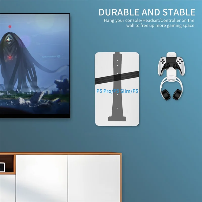JYS P5227 Wall Mount Bracket for Sony PlayStation 5 Slim / 5 Pro / 5 Game Console Storage Rack Hook Set - White