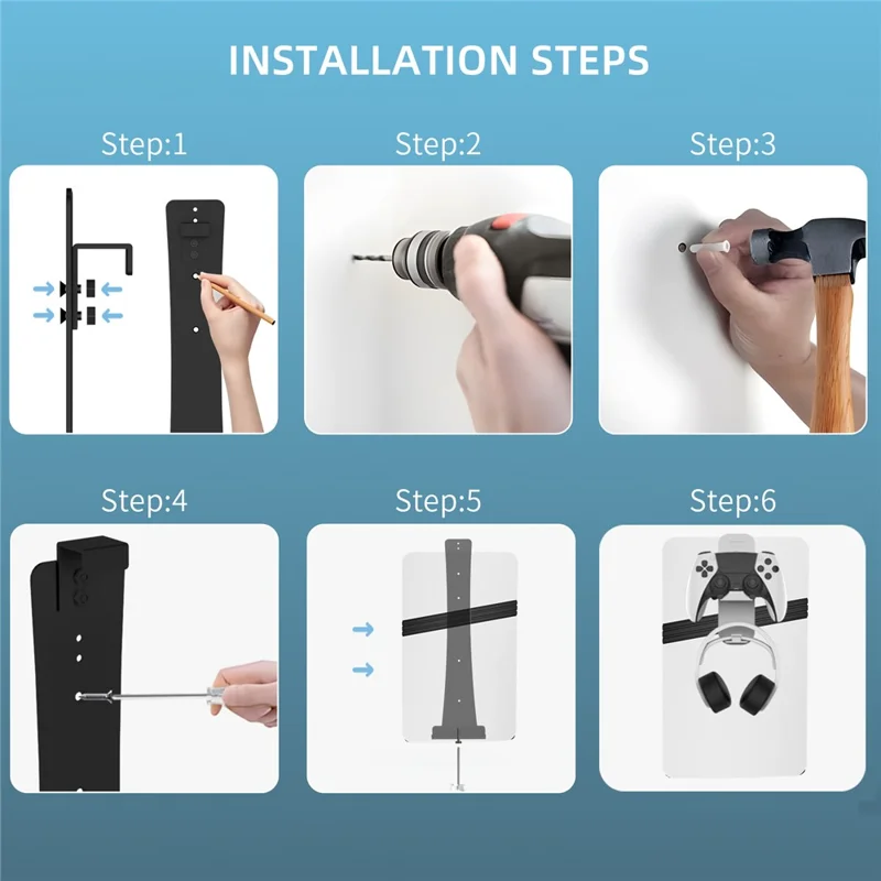 JYS P5227 Wall Mount Bracket for Sony PlayStation 5 Slim / 5 Pro / 5 Game Console Storage Rack Hook Set - White
