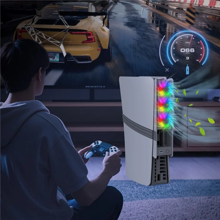 JYS JYS-P5228 For Sony PS5 Pro / Slim Console Cooling Fan Smart Temperature Control Rear Fan with RGB Light - Retro Color
