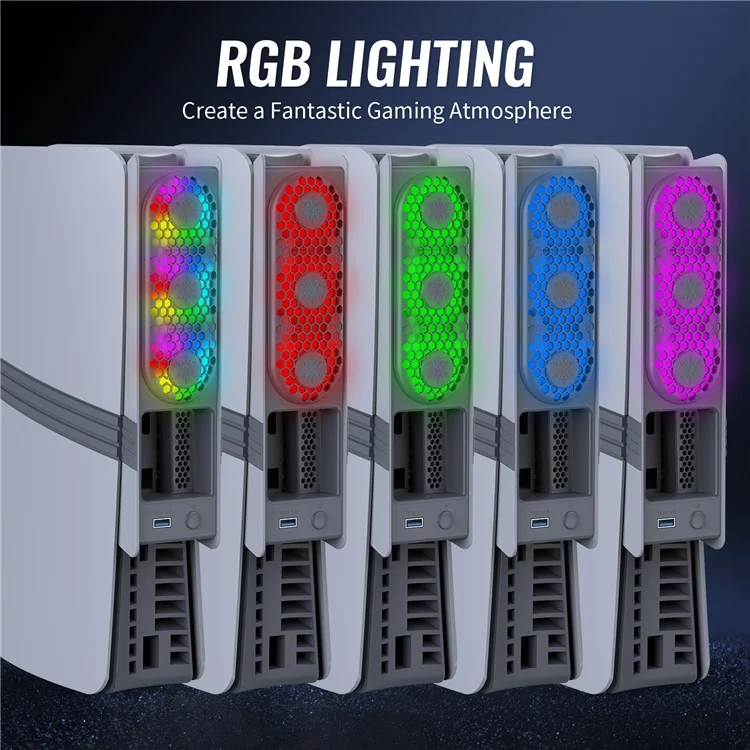 JYS JYS-P5228 For Sony PS5 Pro / Slim Console Cooling Fan Smart Temperature Control Rear Fan with RGB Light - Retro Color