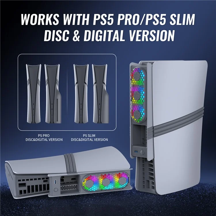 JYS JYS-P5228 For Sony PS5 Pro / Slim Console Cooling Fan Smart Temperature Control Rear Fan with RGB Light - Retro Color