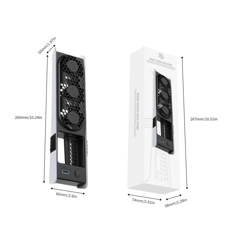 JYS JYS-P5228 For Sony PS5 Pro / Slim Console Cooling Fan Smart Temperature Control Rear Fan with RGB Light - Black