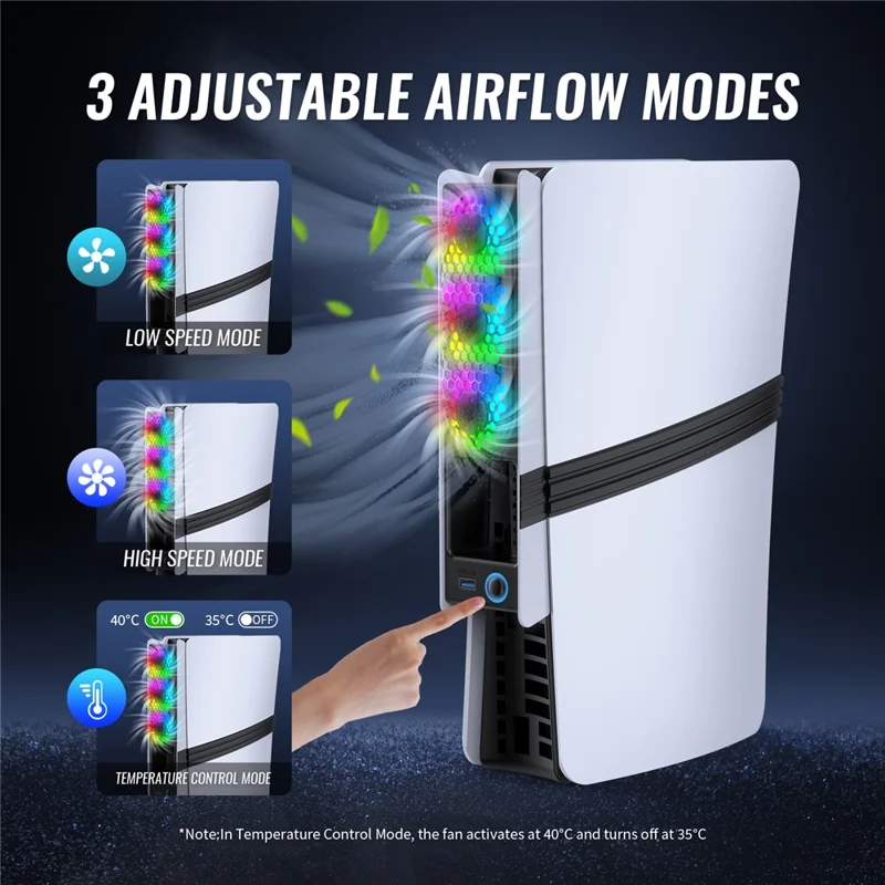 JYS JYS-P5228 For Sony PS5 Pro / Slim Console Cooling Fan Smart Temperature Control Rear Fan with RGB Light - Black