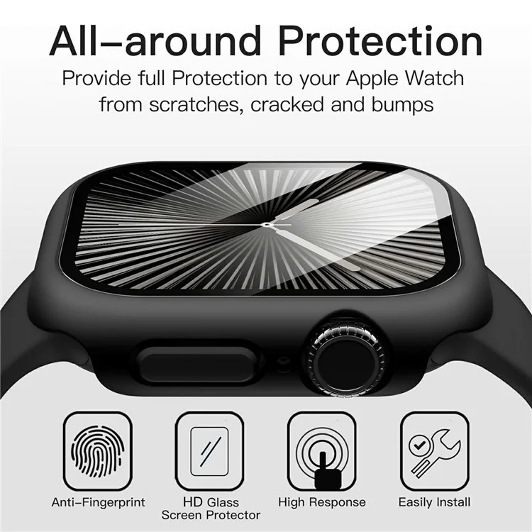 Cover per Apple Watch Series 10 42mm Custodia Impermeabile IP68 con Protezione Rigida in PC e Pellicola in Vetro Temperato - Nero