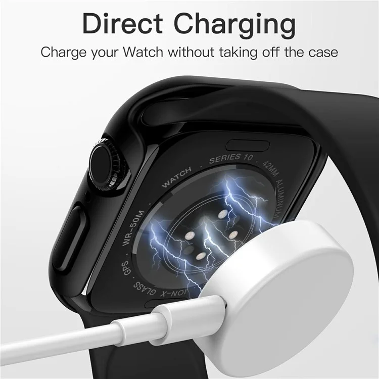 Cover per Apple Watch Series 10 42mm Custodia Impermeabile IP68 con Protezione Rigida in PC e Pellicola in Vetro Temperato - Nero