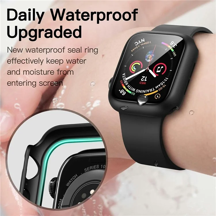 Cover per Apple Watch Series 10 42mm Custodia Impermeabile IP68 con Protezione Rigida in PC e Pellicola in Vetro Temperato - Nero