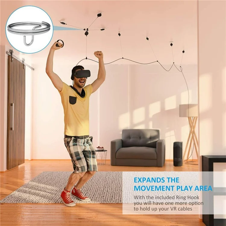 KIWI DESIGN 3PCS VR Cable Management for Meta Quest / Sony PlayStation VR Retractable Ceiling Pulley System - Black