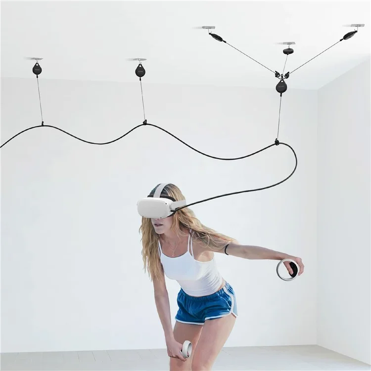 KIWI DESIGN 3PCS VR Cable Management for Meta Quest / Sony PlayStation VR Retractable Ceiling Pulley System - Black