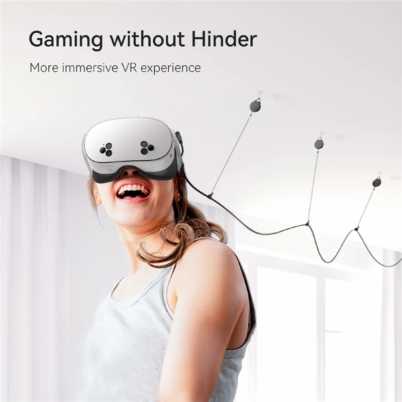 KIWI DESIGN 3PCS VR Cable Management for Meta Quest / Sony PlayStation VR Retractable Ceiling Pulley System - White