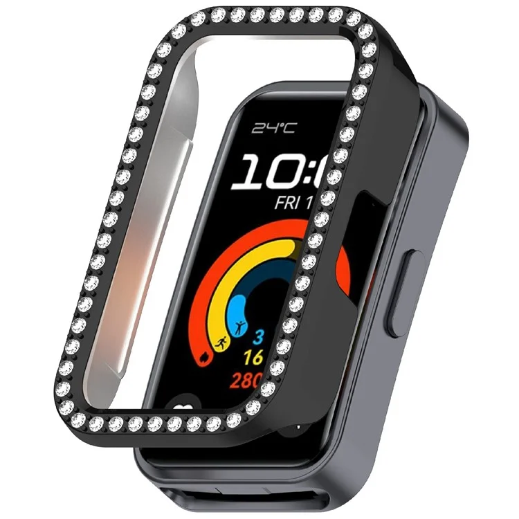 Protective Case For Huawei Band 10 / 10 NFC / 9 / 9 NFC / 8 / 8 NFC Hollow Design Rhinestone Decor PC Watch Cover - Black