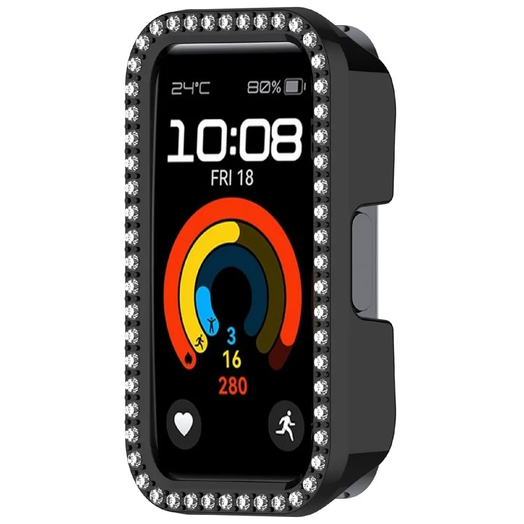 Protective Case For Huawei Band 10 / 10 NFC / 9 / 9 NFC / 8 / 8 NFC Hollow Design Rhinestone Decor PC Watch Cover - Black