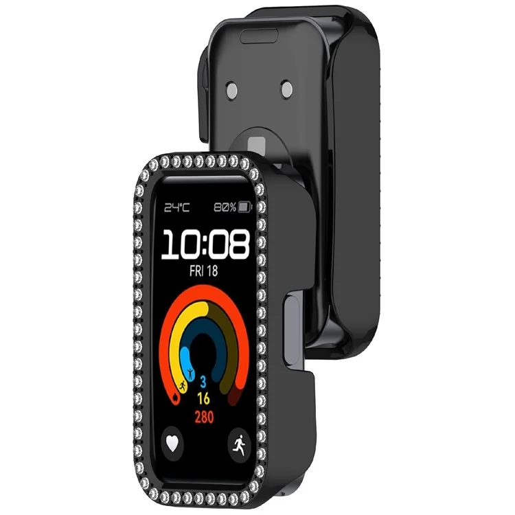 Protective Case For Huawei Band 10 / 10 NFC / 9 / 9 NFC / 8 / 8 NFC Hollow Design Rhinestone Decor PC Watch Cover - Black