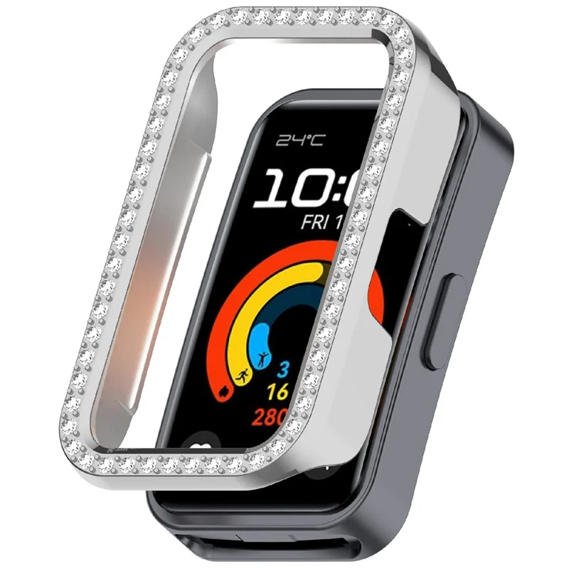 Protective Case For Huawei Band 10 / 10 NFC / 9 / 9 NFC / 8 / 8 NFC Hollow Design Rhinestone Decor PC Watch Cover - Silver