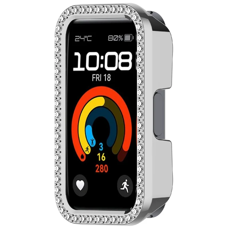 Protective Case For Huawei Band 10 / 10 NFC / 9 / 9 NFC / 8 / 8 NFC Hollow Design Rhinestone Decor PC Watch Cover - Silver