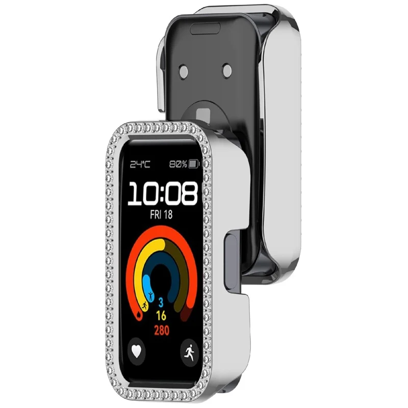 Protective Case For Huawei Band 10 / 10 NFC / 9 / 9 NFC / 8 / 8 NFC Hollow Design Rhinestone Decor PC Watch Cover - Silver