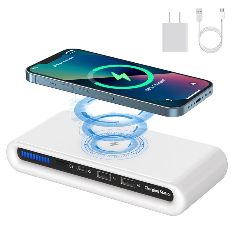 N67 USB Multi-Port Wireless Charger 30W Fast Charging Station USB Charging Hub with Ambient Light