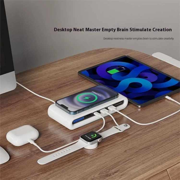N67 USB Multi-Port Wireless Charger 30W Fast Charging Station USB Charging Hub with Ambient Light