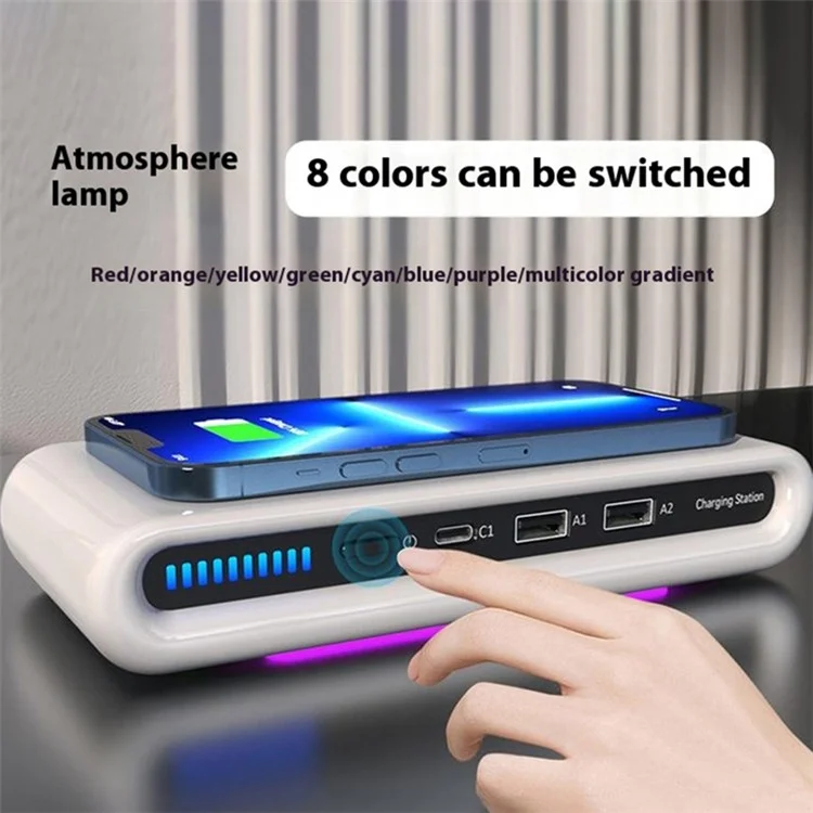 N67 USB Multi-Port Wireless Charger 30W Fast Charging Station USB Charging Hub with Ambient Light