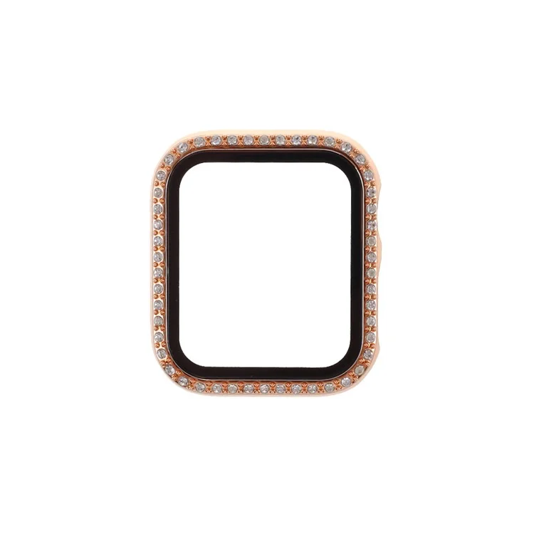 Electroplating Rhinestones Decor PC Frame Tempered Glass Protector Cover for Apple Watch Series 4/5/6/SE 40mm - Rose Gold