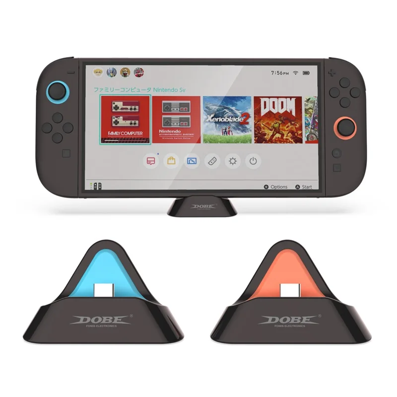DOBE TNS-3170 For Nintendo Switch OLED / Switch 2 / Switch Charging Dock Portable Triangle Charging Stand - Blue+Black