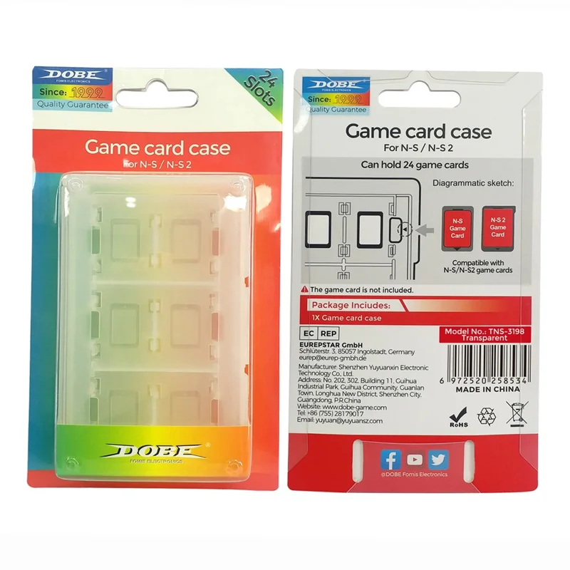 DOBE TNS-3198 For Nintendo Switch 2 / Switch Game Card Storage Case 24 in 1 Gaming Cards Holder - Transparent Blue