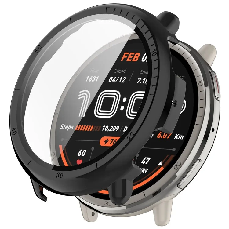 Для Huami Amazfit Active 2 Защитный чехол из ПК с закаленным стеклянным экраном - черный