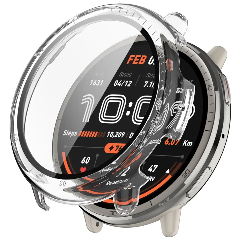 For Huami Amazfit Active 2 Watch Case PC Frame Cover with Tempered Glass Screen Film - Transparent