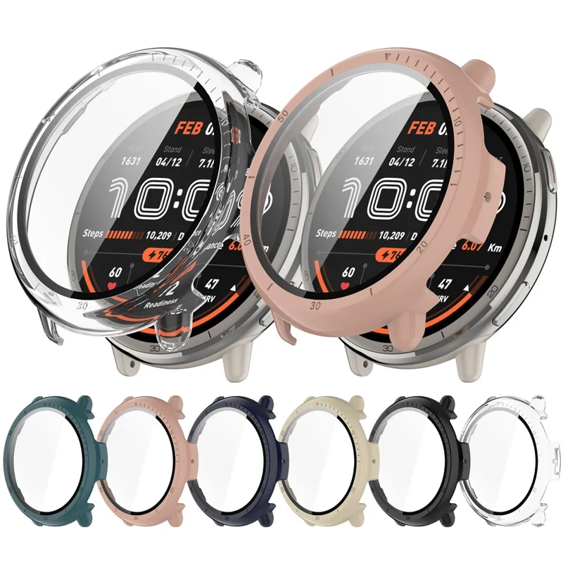 For Huami Amazfit Active 2 Watch Case PC Frame Cover with Tempered Glass Screen Film - Transparent