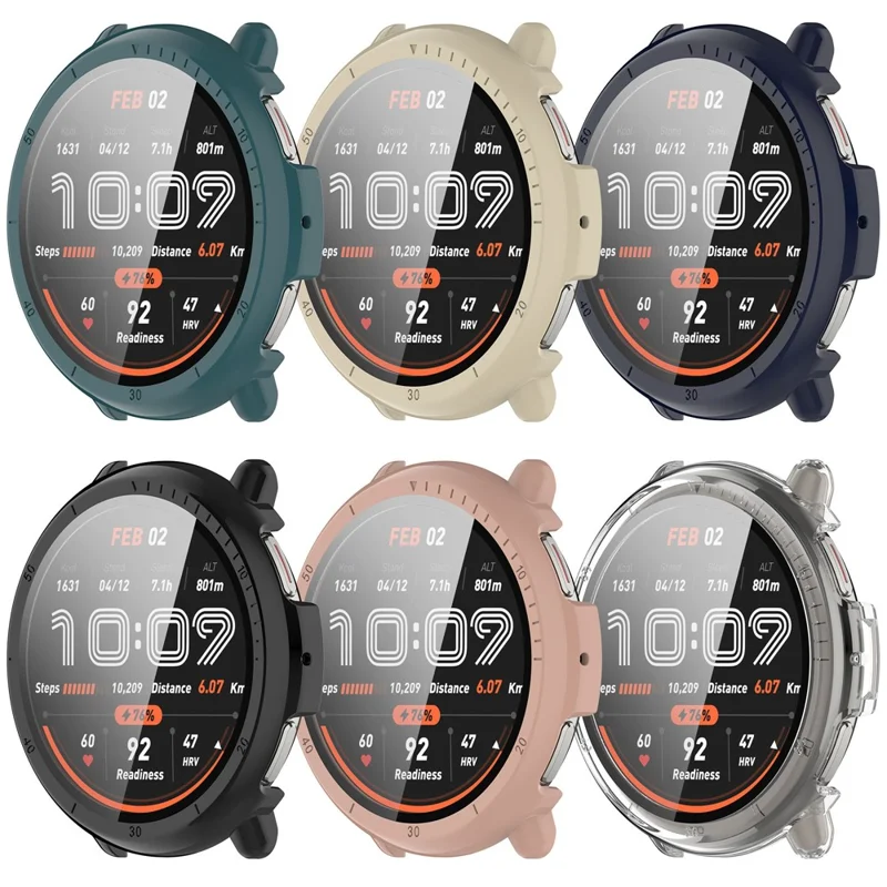 For Huami Amazfit Active 2 Watch Case PC Frame Cover with Tempered Glass Screen Film - Transparent