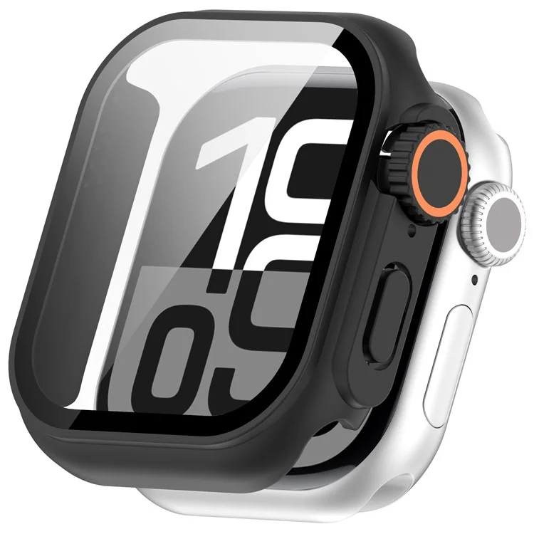 Für Apple Watch Series 10 42mm Schutzhülle Sofortige Transformation Ultra 2 Harte PC Uhr Hülle mit Gehärtetem Glasschutzfilm - Schwarz
