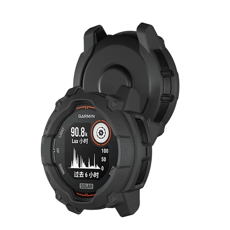 For Garmin Instinct 3 Solar 50mm TPU Watch Case Hollow-Out Rugged Bumper Cover - Black