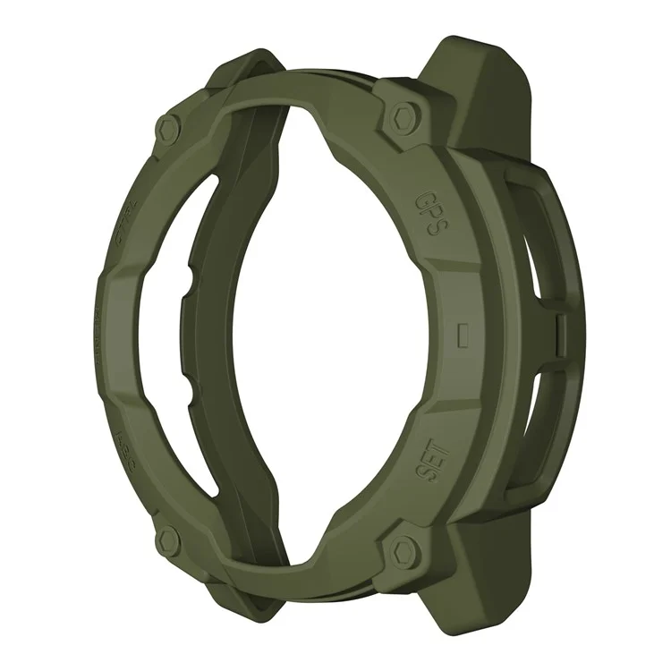 For Garmin Instinct 3 Solar 50mm TPU Watch Case Hollow-Out Rugged Bumper Cover - Army Green