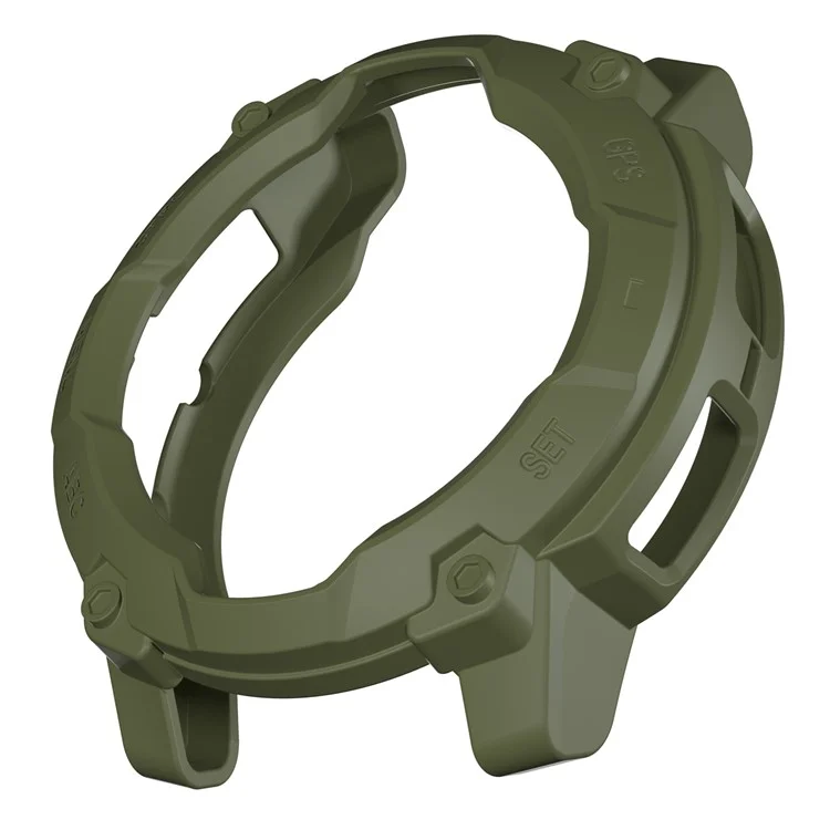 For Garmin Instinct 3 Solar 50mm TPU Watch Case Hollow-Out Rugged Bumper Cover - Army Green