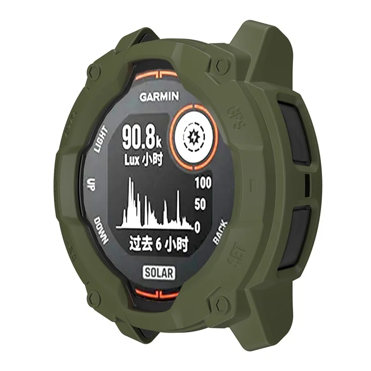 For Garmin Instinct 3 Solar 50mm TPU Watch Case Hollow-Out Rugged Bumper Cover - Army Green