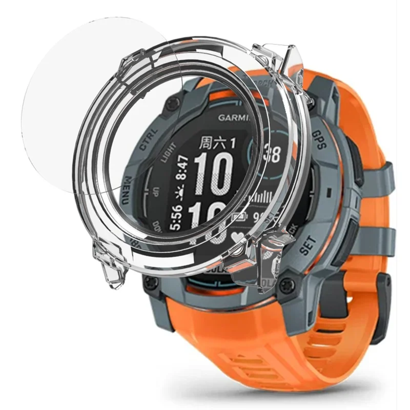 Für Garmin Instinct 3 50mm Smartwatch Hülle PC Schutzhülle mit Displayschutz aus Panzerglas - Grün