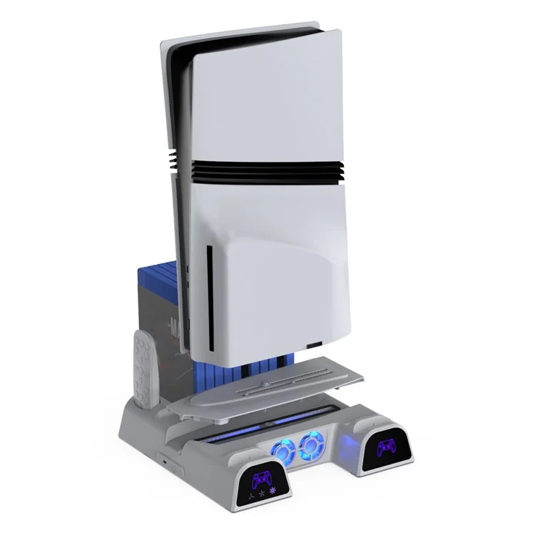 DOBE TP5-3532D For Sony PS5 Slim / PS5 Pro Cooling Stand Dual Controller Charging Station Game Disc Storage Rack