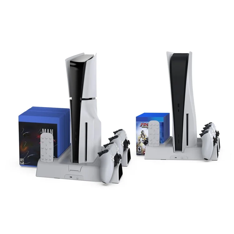 DOBE TP5-3532D For Sony PS5 Slim / PS5 Pro Cooling Stand Dual Controller Charging Station Game Disc Storage Rack