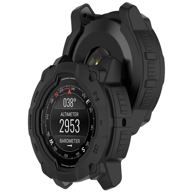 For Garmin Instinct 3 45mm / Solar 45mm Armor Watch Case Shockproof TPU Rugged Protective Cover - Black
