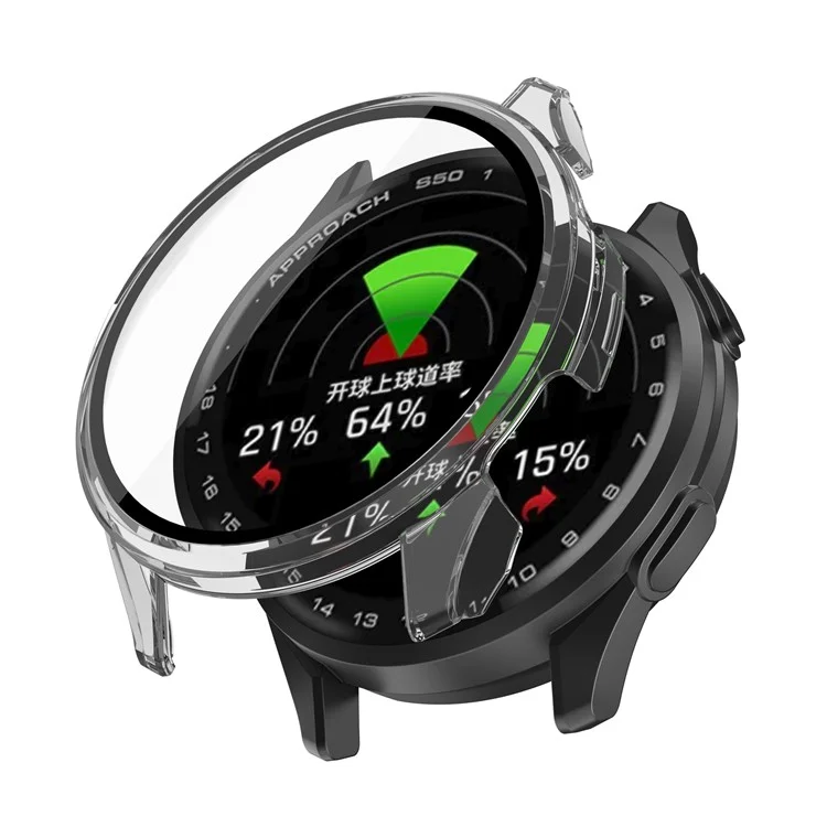 For Garmin Approach S50 Watch Case PC Frame Cover with Tempered Glass Screen Film - Transparent
