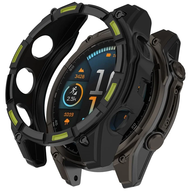 For Garmin Tactix 8 51mm AMOLED Version Soft TPU Watch Case Hollow Shockproof Bumper Frame Cover - Black+Green