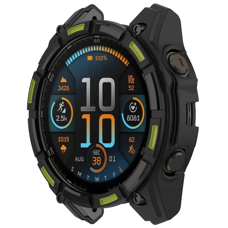 For Garmin Tactix 8 51mm AMOLED Version Soft TPU Watch Case Hollow Shockproof Bumper Frame Cover - Black+Green