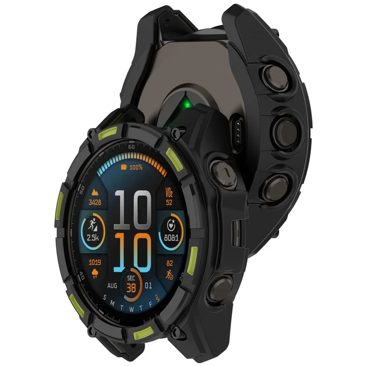 For Garmin Tactix 8 51mm AMOLED Version Soft TPU Watch Case Hollow Shockproof Bumper Frame Cover - Black+Green