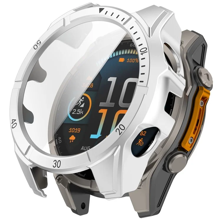 Для Garmin Tactix 8 51мм AMOLED версия Чехол ПК Корпус с закаленным стеклом Защитная пленка - Серебристый+Черный