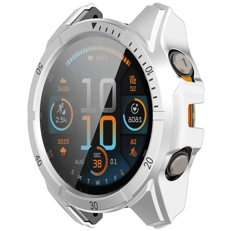 Для Garmin Tactix 8 51мм AMOLED версия Чехол ПК Корпус с закаленным стеклом Защитная пленка - Серебристый+Черный